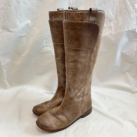 Frye Paige tall riding boots beige brown leather knee high pull on flat 9 womens - Picture 3 of 14